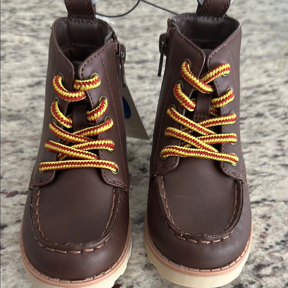 Brown Kids Boots with Yellow Laces